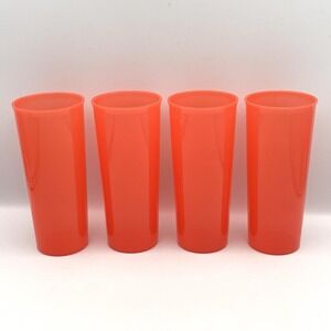 Vintage Tupperware 16oz 470ml Tumblers 5107L-1 Set of 4 Redish Orange Mexico